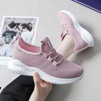 2022 Kadın Ayakkabı İlkbahar Yaz Rahat kadın ayakkabısı Kore Moda Koşu Beyaz Düz Ayakkabı Dantel-up Nefes Örgü Ayakkabı