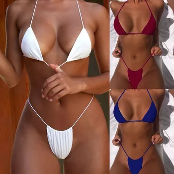 2022 YENİ Yaz Seksi Bikini Tanga Mayo Kadın Mayolar Kadın Katı Biquini G-String Setleri Mayo Brezilyalı Mayo Biquini