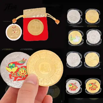 2023 Yeni Yıl Tavşan hatıra paraları Çin Zodyak Boyalı Altın Madalya Hediye Hatıra Paraları
