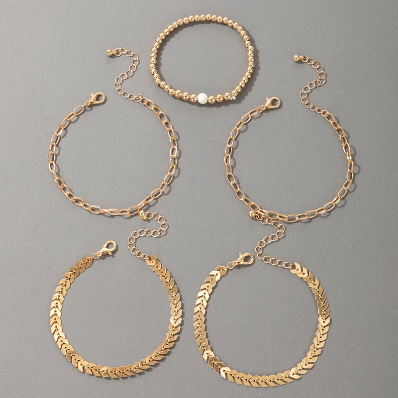 Tocona 5 adet/takım Charms Boncuklu Bilezikler Kadınlar için Yeni Trendy Altın Renk Yaprak Geometri Alaşım Metal Ayarlanabilir Takı 15774 Görüntü 2