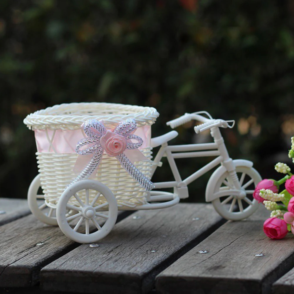 Kamış örgü çiçek sepeti Sünger Depolama Üç Tekerlekli Bisiklet Modeli Metal Aperatifler şeker sepeti Raf Ev Bahçe Düğün Parti Dekor Süsleme Görüntü 1