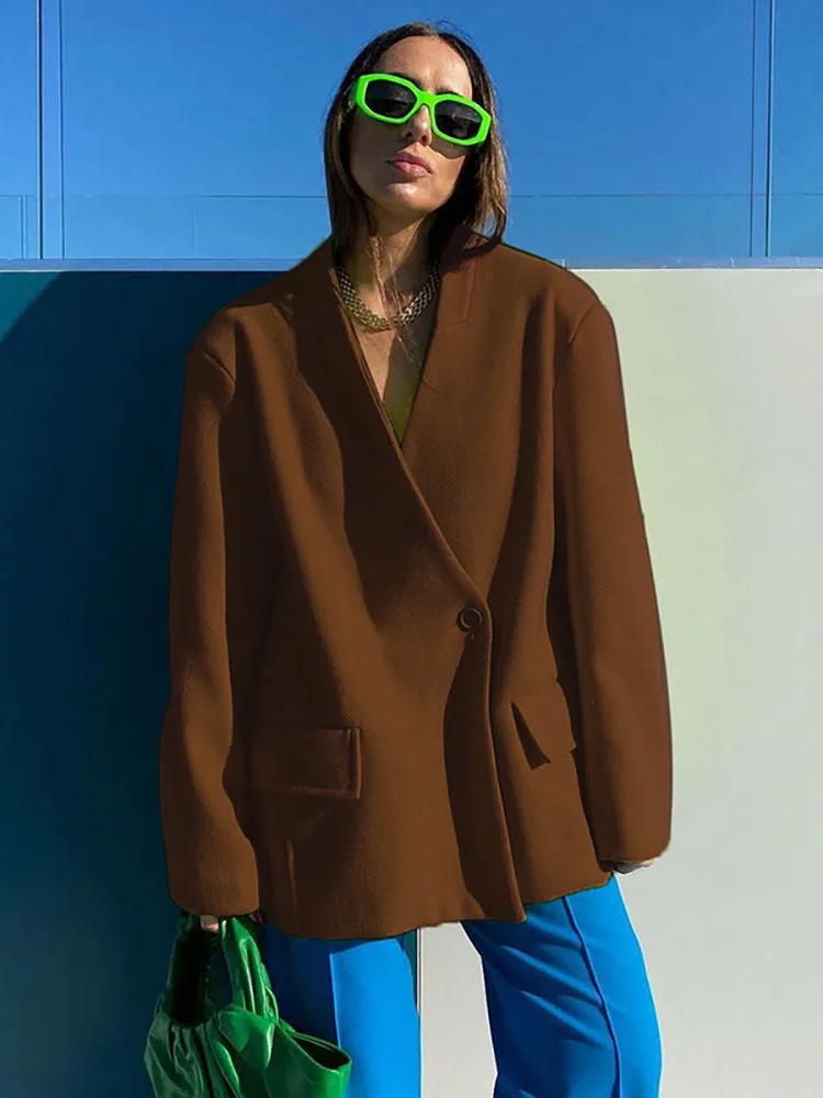 DEAT Moda kadın Blazer V Yaka Gevşek Tek Düğme Düz Renk Uzun Kollu Basit Takım Elbise Ceketleri Sonbahar 2023 Yeni Gelgit 17A4309 Görüntü 1