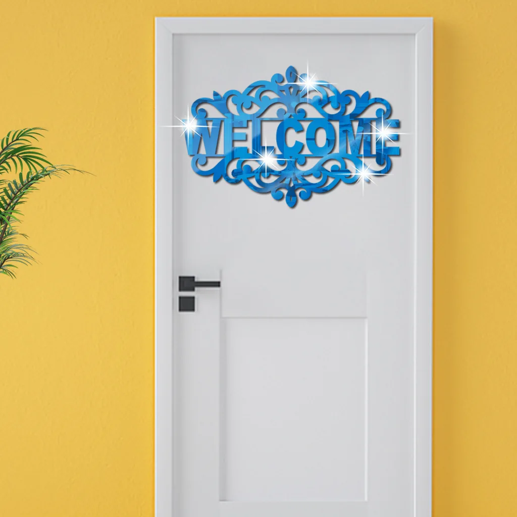 Akrilik KARŞILAMA Müslüman Ayna Sticker Arapça festivali dekorasyon ayna duvar sticker Kendinden yapışkanlı 3D kapı çıkartmalar Görüntü 3
