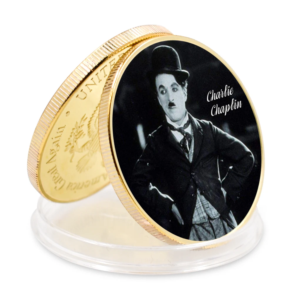 Charlie Chaplin Altın Kaplama Sanat Süsleme Mücadelesi Coin Mücadelesi Coin 2021 Tatil Hediye Sanat Zanaat Hediye Görüntü 0