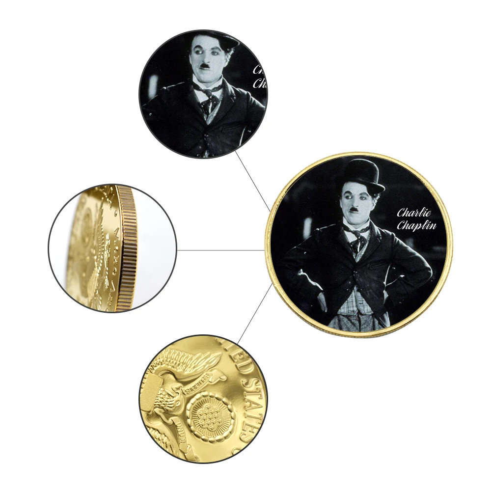 Charlie Chaplin Altın Kaplama Sanat Süsleme Mücadelesi Coin Mücadelesi Coin 2021 Tatil Hediye Sanat Zanaat Hediye Görüntü 1