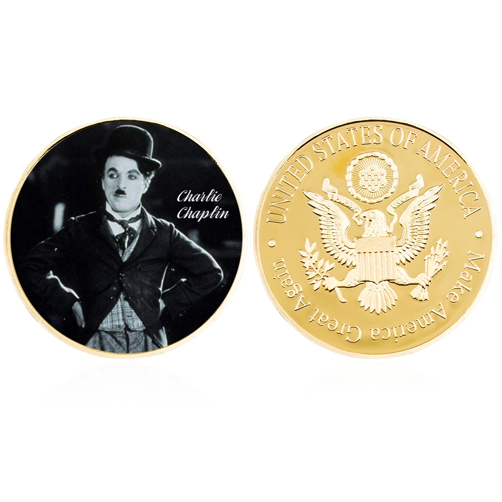 Charlie Chaplin Altın Kaplama Sanat Süsleme Mücadelesi Coin Mücadelesi Coin 2021 Tatil Hediye Sanat Zanaat Hediye Görüntü 4