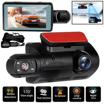 3 İnç Araba Sürüş Kaydedici Ön ve Arka Çift Lens Kamera Geniş Açı DVR IPS Ekran Otopark Gece Görüş HD1080P DashCam
