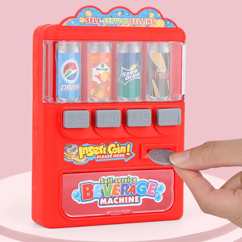 Mini İçecek otomatı Çocuk Oyna Pretend Kendinden otomat Oyuncak Simülasyon Paraları İçecek Teneke Kutular doğum günü hediyesi Çocuk Favor Görüntü 1