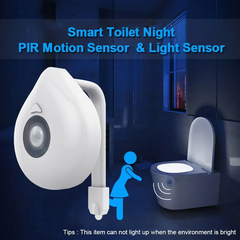 LED Tuvalet Gece Lambası PIR Hareket Sensörü Koltuk Sensörü 8 renk Değiştirme RGB Su Geçirmez Lamba Banyo Tuvalet Kase Aydınlatma Görüntü 2