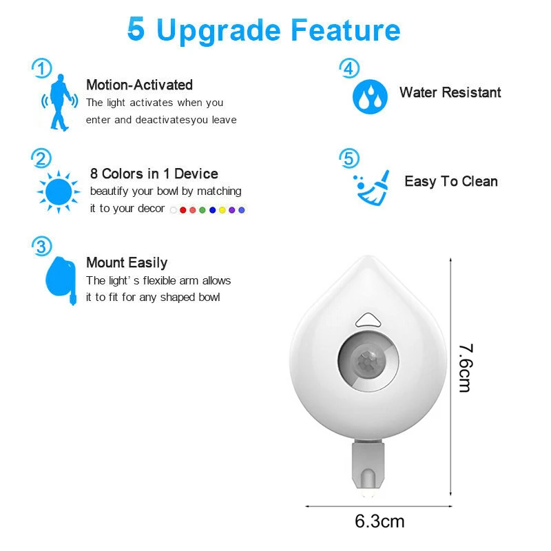 LED Tuvalet Gece Lambası PIR Hareket Sensörü Koltuk Sensörü 8 renk Değiştirme RGB Su Geçirmez Lamba Banyo Tuvalet Kase Aydınlatma Görüntü 5
