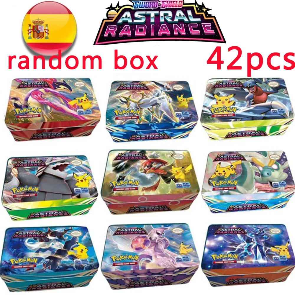 Anime 42 ADET Pokemon Kartları Demir Metal Kutu Astral parlaklık Parlayan Kartları Oyuncak Savaş Oyunu Koleksiyon Kartları Çocuklar noel hediyesi Görüntü 0