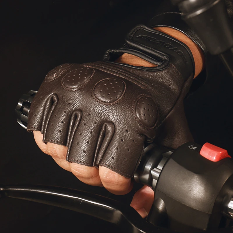 Motosiklet eldivenleri Kış ve Yaz Motokros koruyucu donanım dokunmatik ekran eldiveni Gerçek Koyun Derisi Eldiven Bisiklet Araba Yarım Parmak Eldiven Görüntü 2