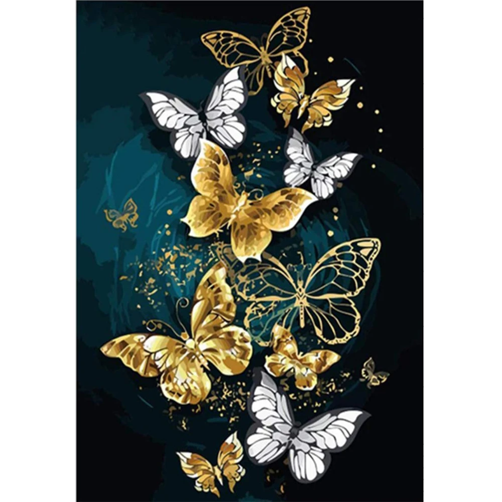 JIEME Altın Kelebek 5D Elmas Boyama Hayvan Tam Elmas Nakış Yuvarlak Rhinestone Mozaik Ev Dekor Dıy Hediye Görüntü 0