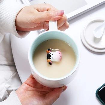 3D Sevimli Hayvanlar Seramik Kupa Kahve Fincanları Kolu ile İnek Panda Kurbağa Çay Fincanı Suyu Süt Çay Bardağı Drinkware Hediye Kız Arkadaşı için çocuklar