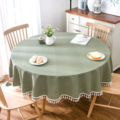 Bahçe ev büyük yuvarlak masa örtüsü masa örtüsü, yeşil küçük ekose pamuk ve keten yuvarlak masa örtüsü sehpa Görüntü 0
