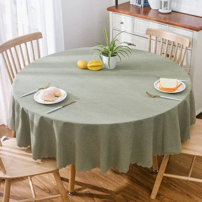 Bahçe ev büyük yuvarlak masa örtüsü masa örtüsü, yeşil küçük ekose pamuk ve keten yuvarlak masa örtüsü sehpa Görüntü 1