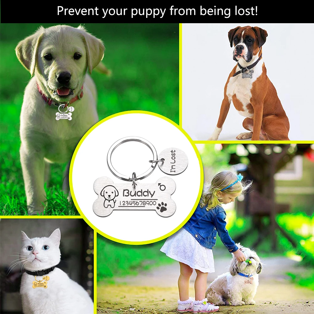 Kişiselleştirilmiş Köpek Kedi KİMLİK Etiketi anti-kayıp Evcil Hayvan Adı Etiketleri Plakaları Ücretsiz Gravür Köpekler Kediler KİMLİK Etiketi Tabela Kolye Kemik Şekli Evcil Hayvanlar için Görüntü 2