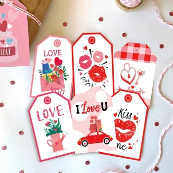 48 adet Kırmızı Pembe Aşk Öpücük Asılı Kağıt Etiketleri İçin Halat ile Valentien Günü Partisi Süslemeleri DIY Hediyeler Ambalaj Asılı Malzemeleri