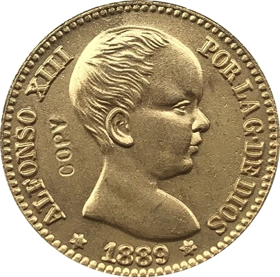 1889 İspanya 20 Peseta-Alfonso XIII kopya paraları Görüntü 0