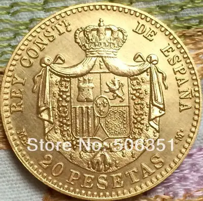 1889 İspanya 20 Peseta-Alfonso XIII kopya paraları Görüntü 1