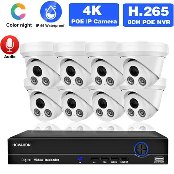 4K POE güvenlik kamerası Güvenlik Sistemi Seti Dome Açık Su Geçirmez Renkli Gece Görüş IP Kamera Video Gözetim Sistemi Seti 8CH