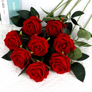 5 Adet yapay çiçekler Buket Kırmızı İpek Sahte Gül Çiçek Düğün Ev Masa Dekorasyon için Noel sevgililer Günü Hediyesi