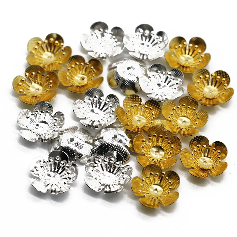 50 ADET 16mm Metal çiçekli boncuk Kapaklar Altın Gümüş Renk Çiçek Telkari ara boncuk Kapaklar Saç Takı Yapımı Bulguları Toptan Görüntü 1