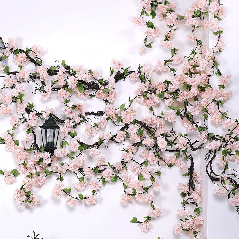 170cm Yapay Kiraz Çiçeği Dalları İpek Dikey Duvar Sarmaşıklar Romantik Çiçekler Düğün Odası Dekor için Rattan Asılı Garland Görüntü 0