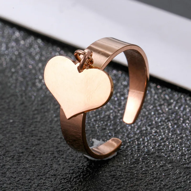 Moda açık paslanmaz çelik yüzük kadın kalp kolye yüzük çift yüzük toptan fiyat Görüntü 0