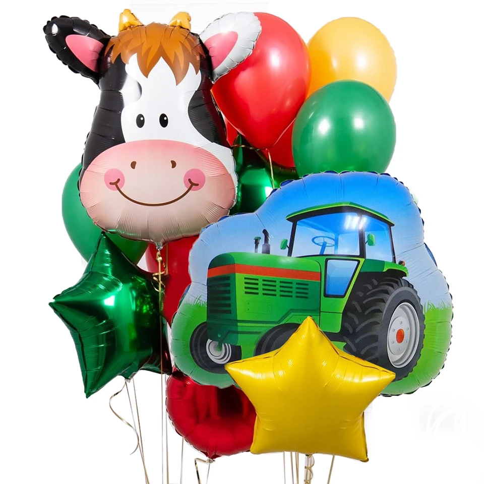 1 Takım Yeşil Çiftlik Tema Çocuklar Mutlu Doğum Günü Afiş Balonlar İnşaat Araç Traktör Doğum Günü Partisi Dekorasyon Görüntü 0