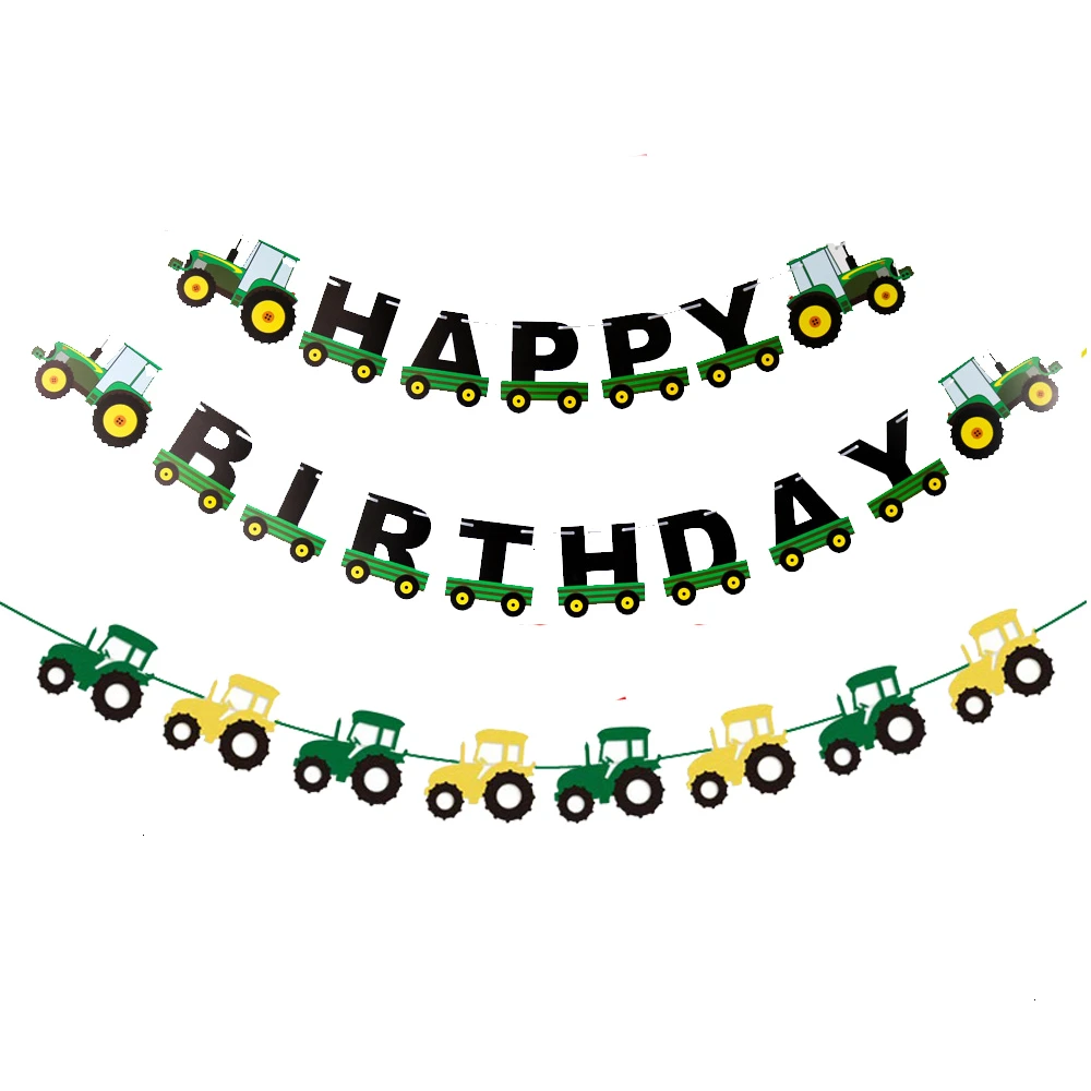 1 Takım Yeşil Çiftlik Tema Çocuklar Mutlu Doğum Günü Afiş Balonlar İnşaat Araç Traktör Doğum Günü Partisi Dekorasyon Görüntü 5
