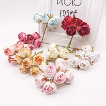 6 adet/grup Mini İpek Yapay Gül buket çiçekler Düğün dekorasyon kağıdı Çiçek DIY Scrapbooking İçin El Yapımı Çiçek Topu