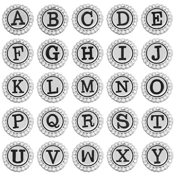 6 adet / grup Rhinestone Kristal Mix Snap Düğmesi 18mm İlk A-Z Alfabe Mektubu Düğme Snaps Fit Snaps Düğmesi Bilezik Kolye