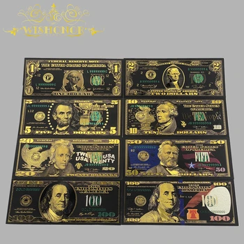 8 Adet/takım Güzel Amerika Banknot 1 2 5 10 20 50 100 Altın Banknot 24k Altın Kaplama Koleksiyonu İçin