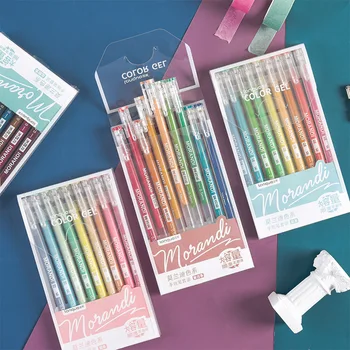9 adet / paket Morandi Renk Nötr Kalem Seti 0.5 mm Öğrenci El Hesabı Günlüğü Günlüğü Çok renkli Su Kalem 4 Stilleri