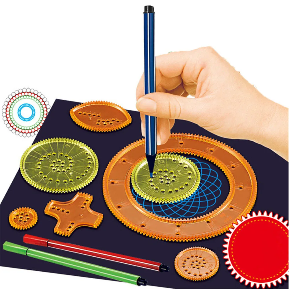27 Adet Spirograph Çizim oyuncak seti Birbirine Dişliler Tekerlekler Kalemler Spiral Tasarımlar Boyama Aksesuarları Geometrik Cetvel Oyuncak Görüntü 1