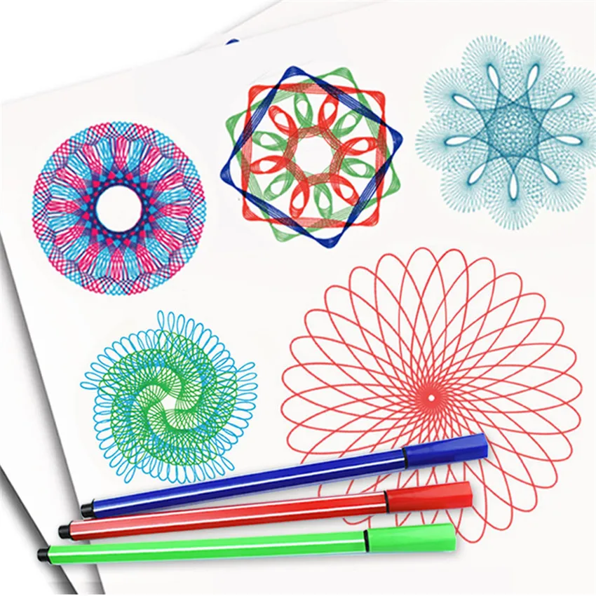 27 Adet Spirograph Çizim oyuncak seti Birbirine Dişliler Tekerlekler Kalemler Spiral Tasarımlar Boyama Aksesuarları Geometrik Cetvel Oyuncak Görüntü 2
