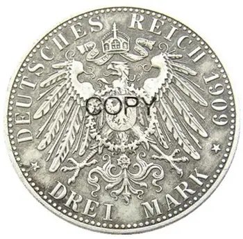 Almanya, Anhalt 3 Mark 1909 Friedrich II Gümüş Kaplama Kopya para