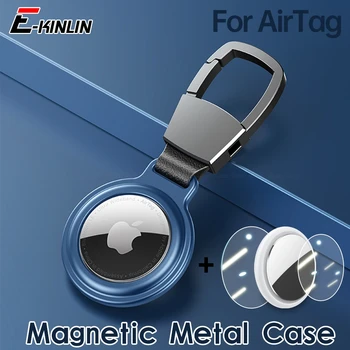 Apple Airtag Metal Manyetik Kılıf Bulucu İzci anti-kayıp Anahtarlık Tam Koruyucu Kapak Hidrojel koruyucu film