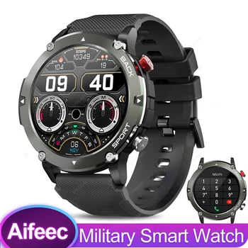Askeri Erkekler akıllı bluetooth saat Aramalar Taktik Smartwatch Android iPhone için IP68 Su Geçirmez Açık Sağlam Spor İzci
