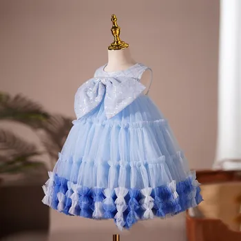 Bebek Vaftiz Giyim Yay Sequins Tasarım Doğum Günü Partisi Elbisesi Kız Vaftiz Prenses Elbiseler Paskalya Eid Vestidos A1346