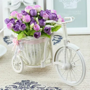 Bisiklet Tasarım Sepeti Rattan Üç Tekerlekli Bisiklet Çiçek Sepeti Vazo Depolama Bahçe Düğün Parti Dekorasyon Yatak Odası yapay çiçekler