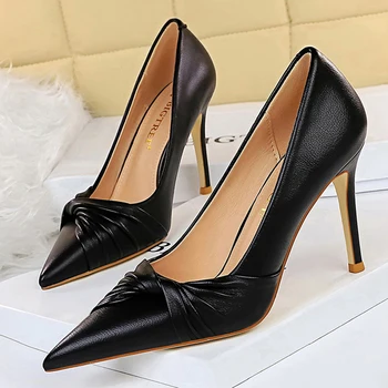 BİGTREE Bahar Ayakkabı Kadın Pompaları 43 Kadın Topuklu Moda Ofis Ayakkabı Stiletto Yüksek Topuklu Bayan Ayakkabıları Artı Boyutu Deri Ayakkabı Pu 