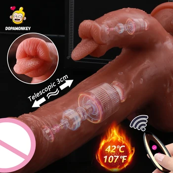 Büyük Yapay Penis Kablosuz Vibratör Kadınlar için Klitoris Yalama Stimülatörü Teleskopik Masaj Vajinal Seks Makinesi Oral Seks Oyuncak Yetişkinler için 18
