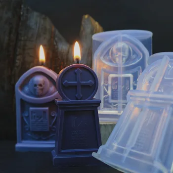 Cadılar bayramı Mezar Taşı Kafatası Mum silikon kalıp El Yapımı Masaüstü Dekorasyon Alçı Reçine Aromaterapi Mum silikon kalıp