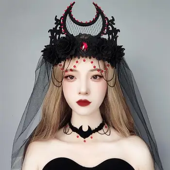 Cadılar bayramı Siyah Dantel Çiçek Peçe Hayalet Gelin Cadı Headdress Giyinmek İçin Parti Giyinmek Kişilik Kadın Aksesuarları