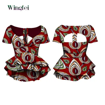 Dashiki Afrika Giysi Kadınlar için Bazin Riche Seksi V Yaka Kırpma gömlekler Ankara Moda afrika kıyafeti WY067