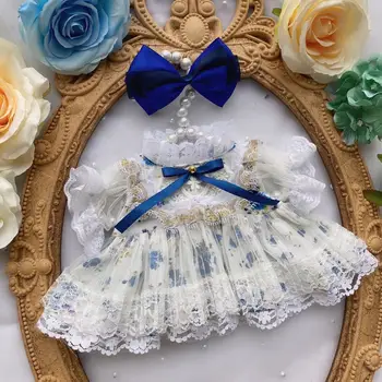 El yapımı 2 adet 15/20/40cm oyuncak bebek giysileri Mavi Yay Çiçek Dantel Elbise Kpop Peluş Bebek Kıyafet Oyuncaklar Bebek Bebek Aksesuarları Çünkü Takım Elbise