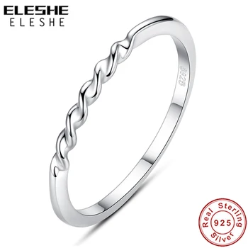 ELESHE Klasik 925 Ayar Gümüş Twisted Knot Yüzük Kadınlar Yüksek Lehçe Istiflenebilir Basit Yüzükler Infinity Promise düğün takısı