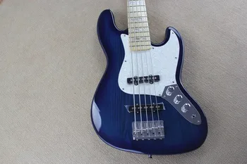 fabrika özel Yeni 5 Dize bas gitar Katı kül ahşap vücut gösterir şeffaf mavi doğal ahşap tahıl Elektrik Bas Gitar 615